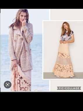 Free People ' Put It Wildy ' Blush Peach Tiered Lace Maxi Skirt C2